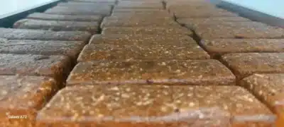 handgefertigte Snack-Riegel liegen auf einem Backblech